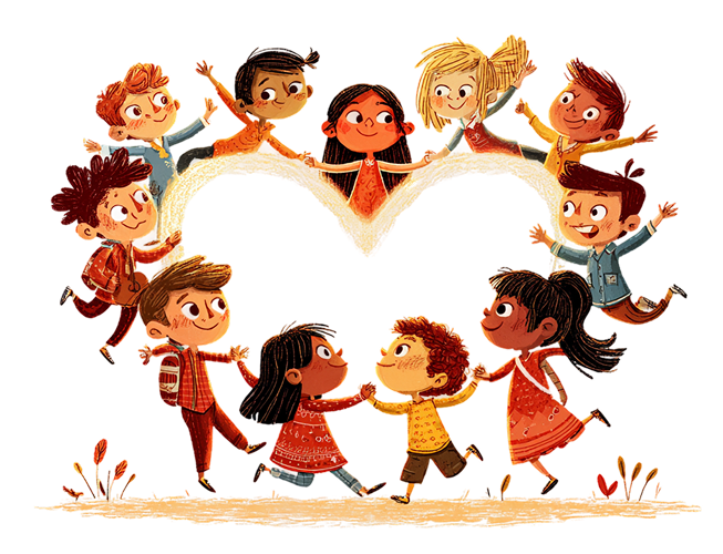 Children forming a heart shape, representing our vision
